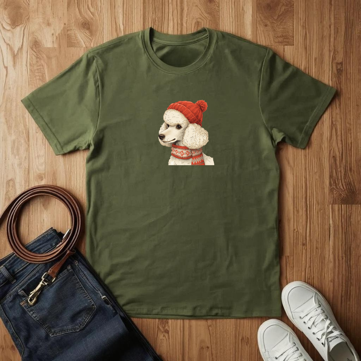 Winter Beanie Poodle - T-Shirt