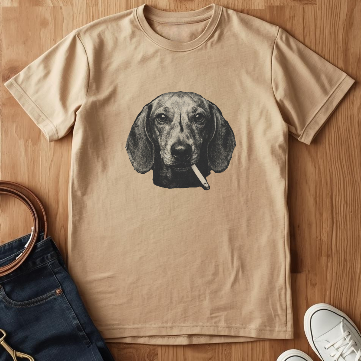 Smoking Dachshund- T-Shirt