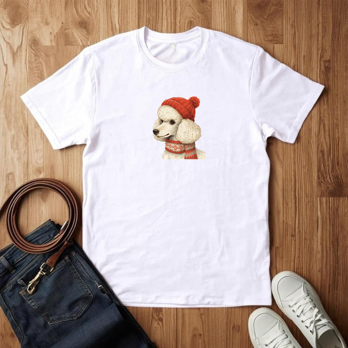 Winter Beanie Poodle - T-Shirt
