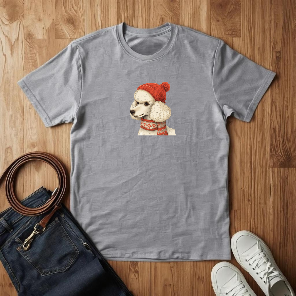 Winter Beanie Poodle - T-Shirt