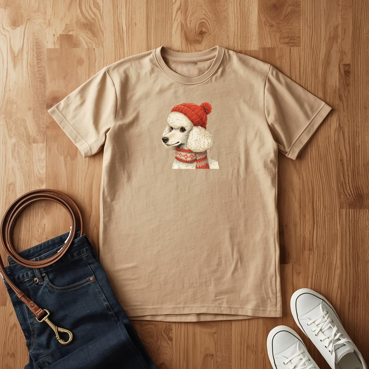 Winter Beanie Poodle - T-Shirt