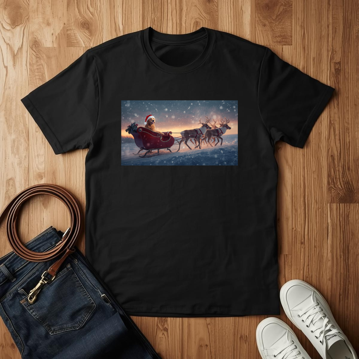 Golden Retriever Santa- T-Shirt