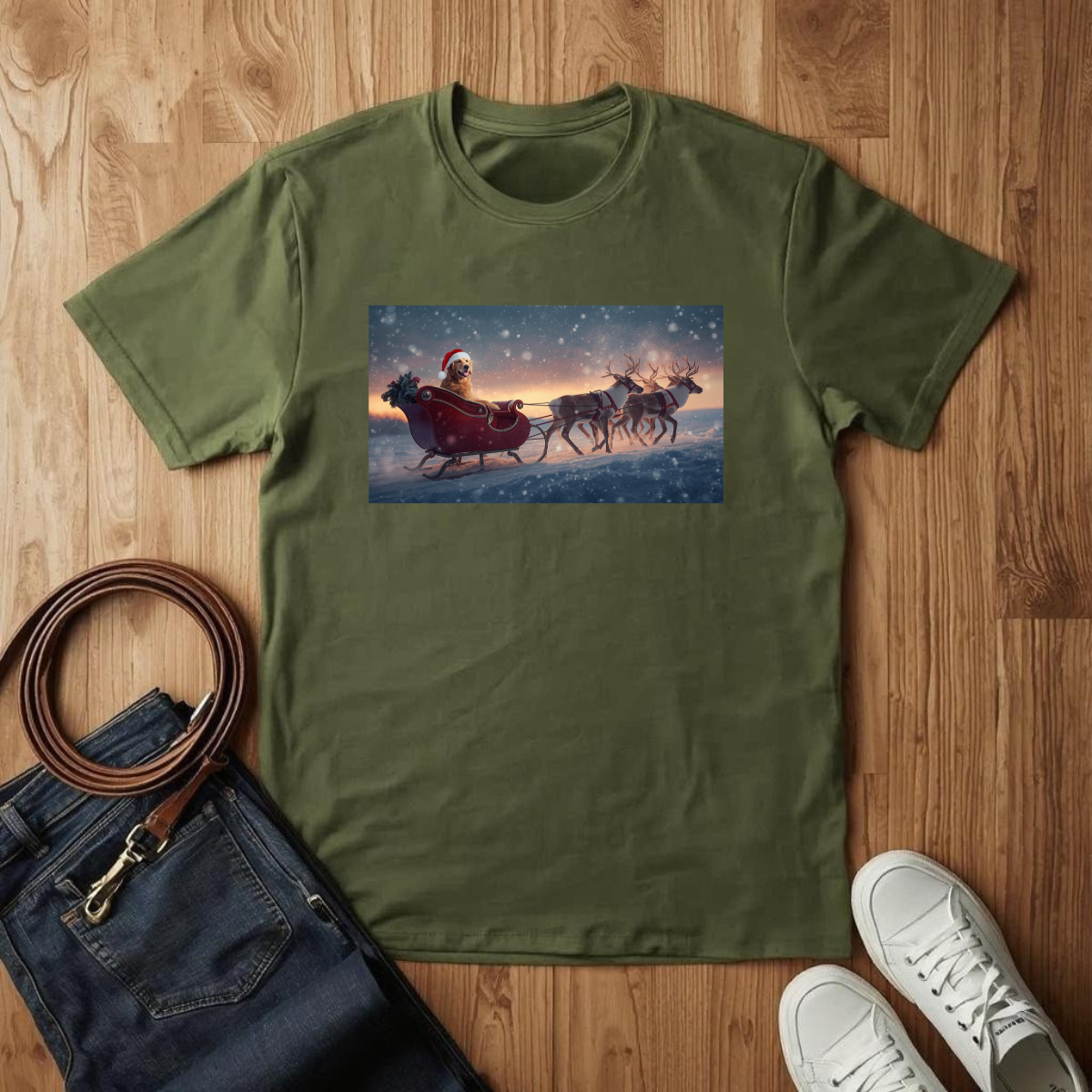 Golden Retriever Santa- T-Shirt