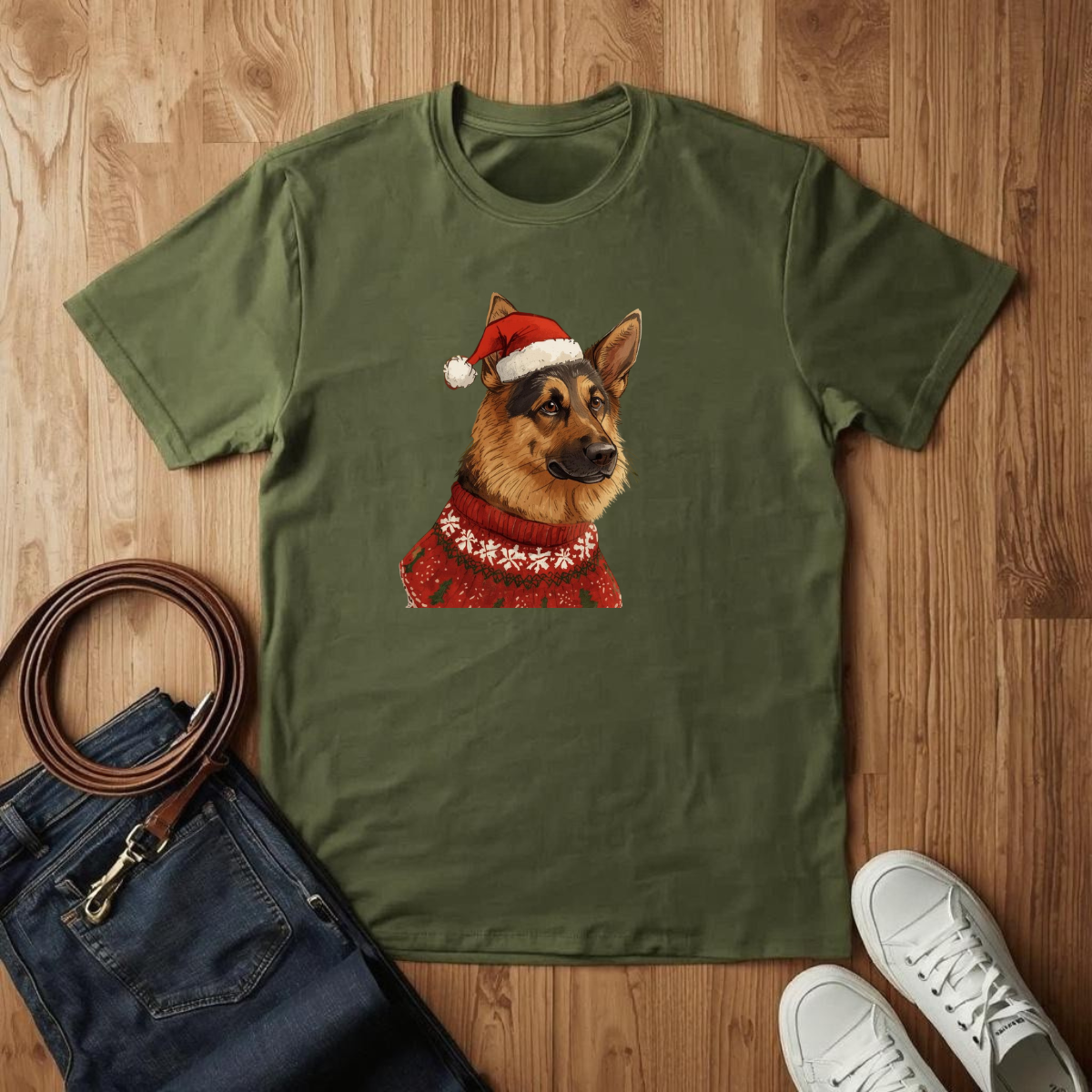 German Shepard Christmas- T-Shirt