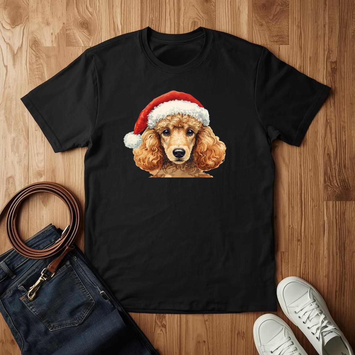 Poodle Santa Hat- T-Shirt