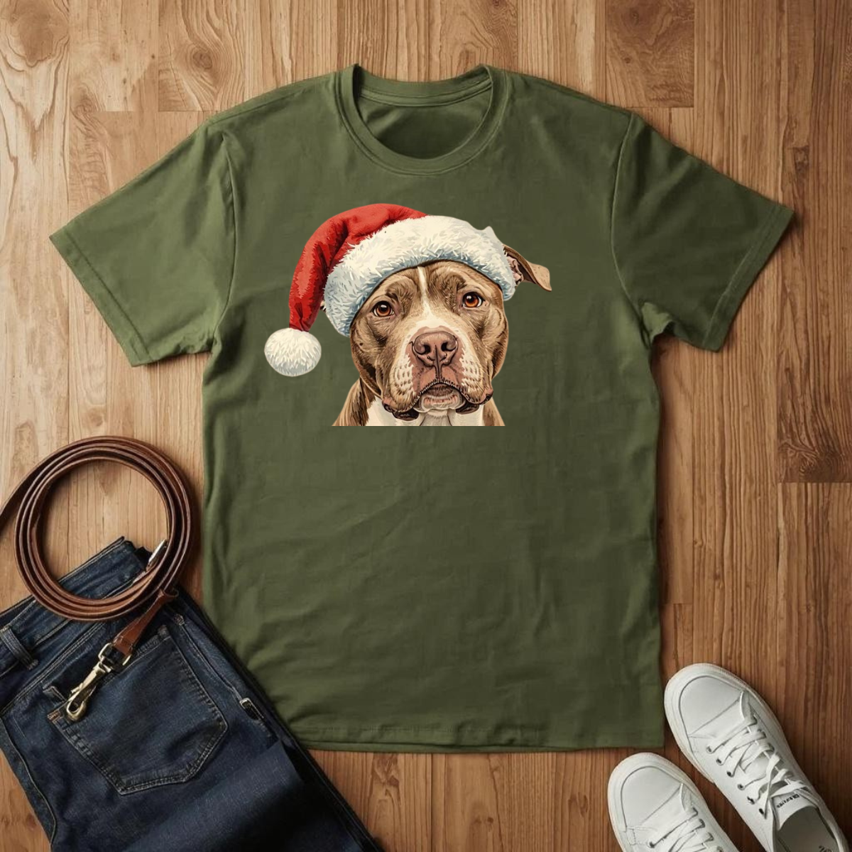 Pitbull Santa Hat- T-Shirt
