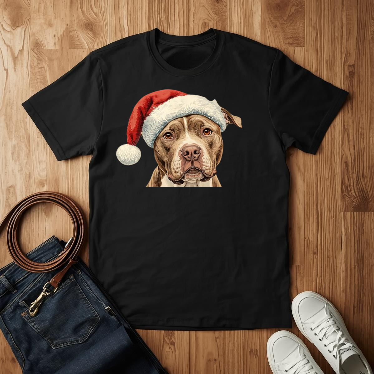 Pitbull Santa Hat- T-Shirt