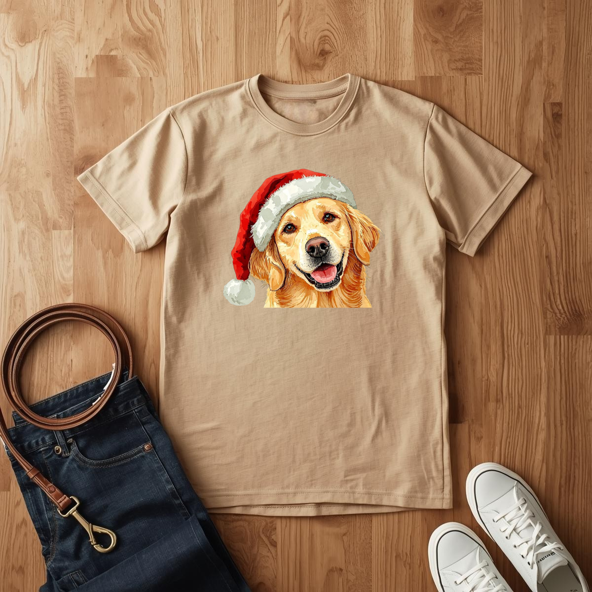 Golden Retriever Santa Hat- T-Shirt