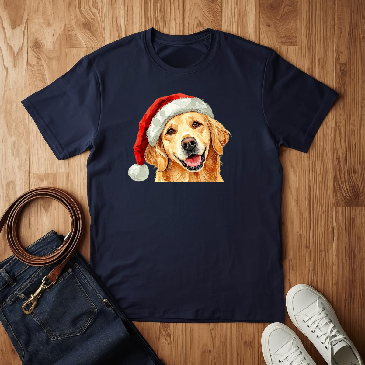 Golden Retriever Santa Hat- T-Shirt