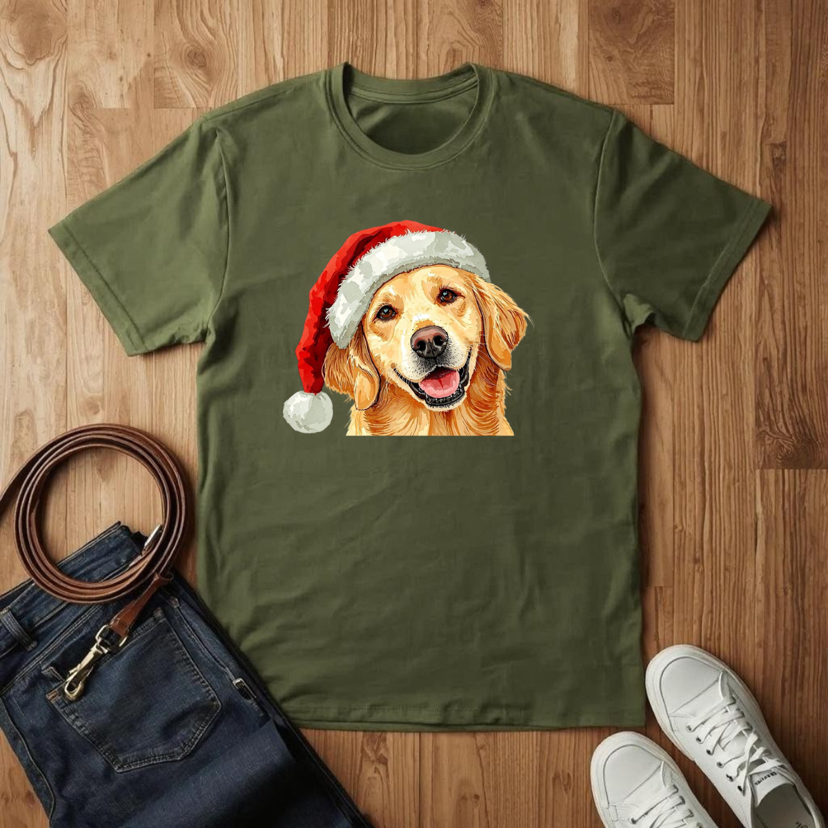 Golden Retriever Santa Hat- T-Shirt