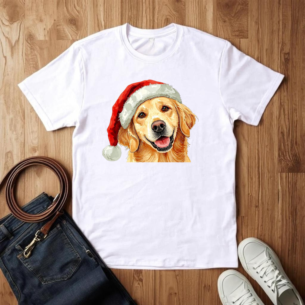 Golden Retriever Santa Hat- T-Shirt