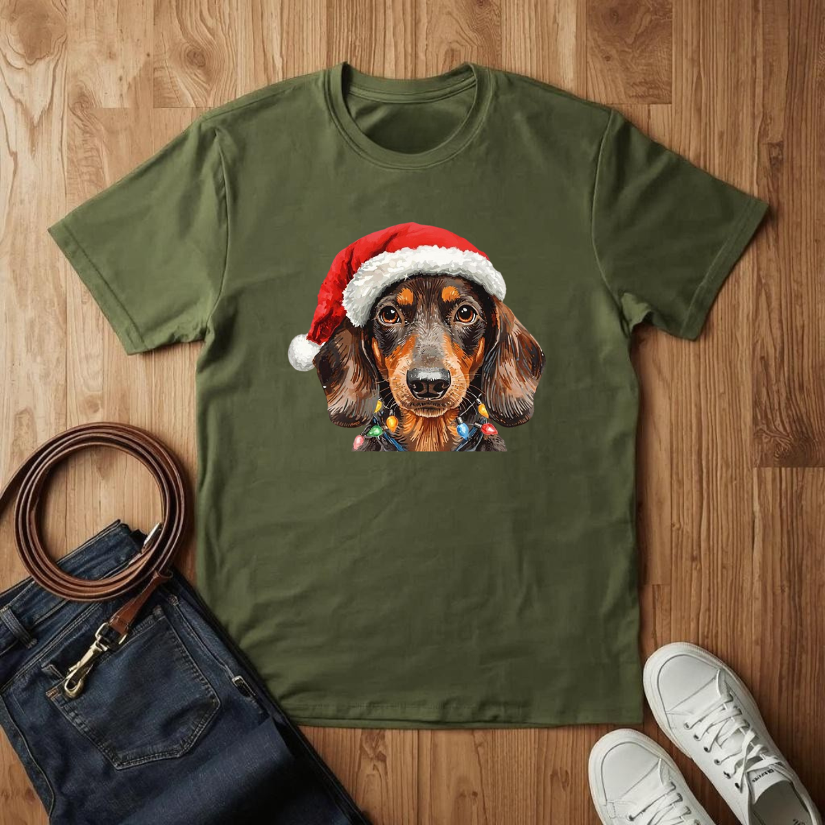 Dachshund Santa Hat- T-Shirt
