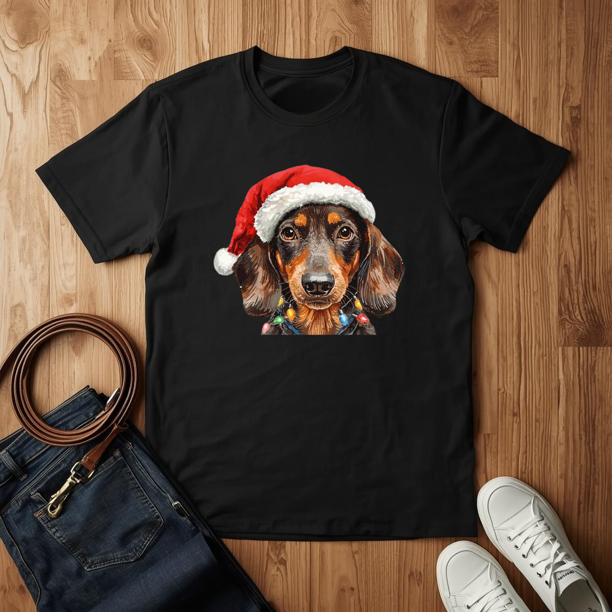 Dachshund Santa Hat- T-Shirt