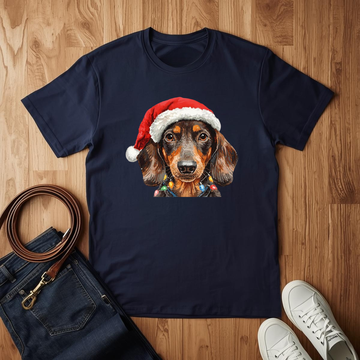Dachshund Santa Hat- T-Shirt