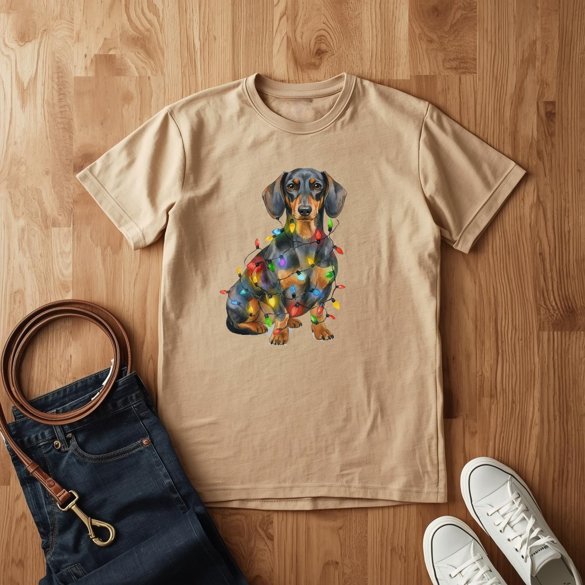 Dachshund Christmas Lights- T-Shirt