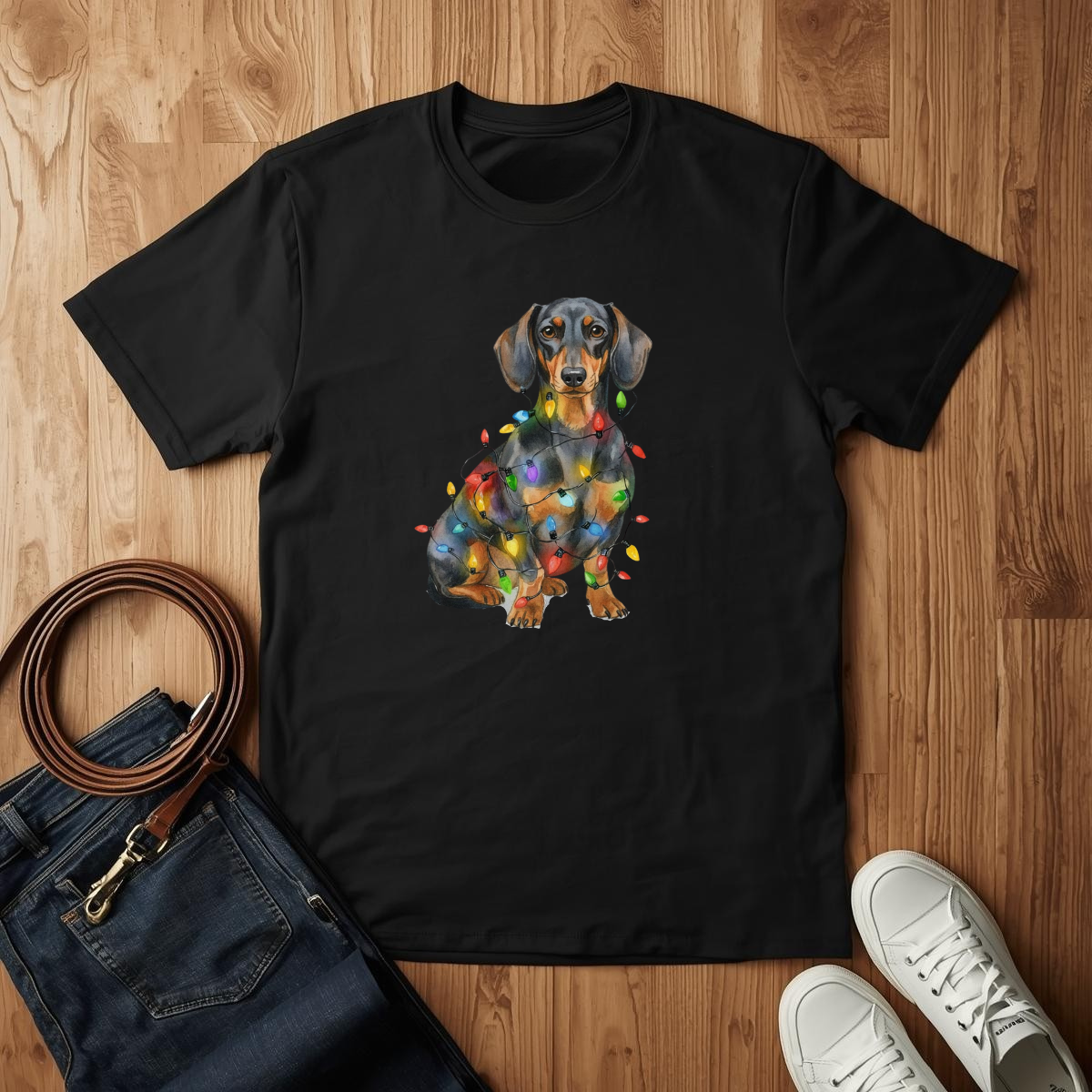 Dachshund Christmas Lights- T-Shirt