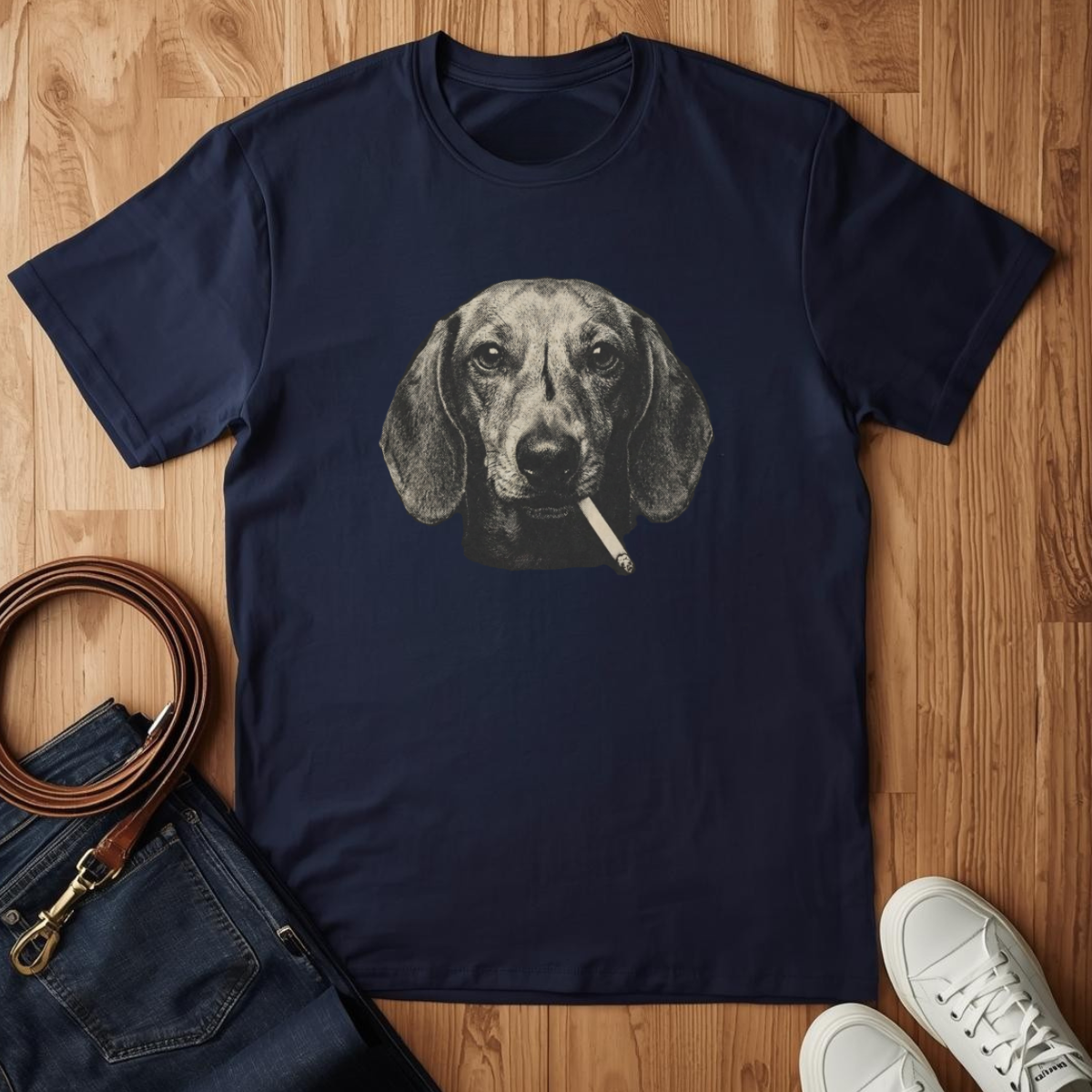 Smoking Dachshund- T-Shirt