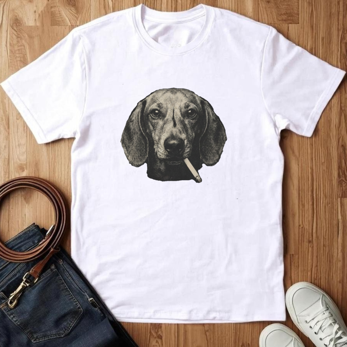 Smoking Dachshund- T-Shirt