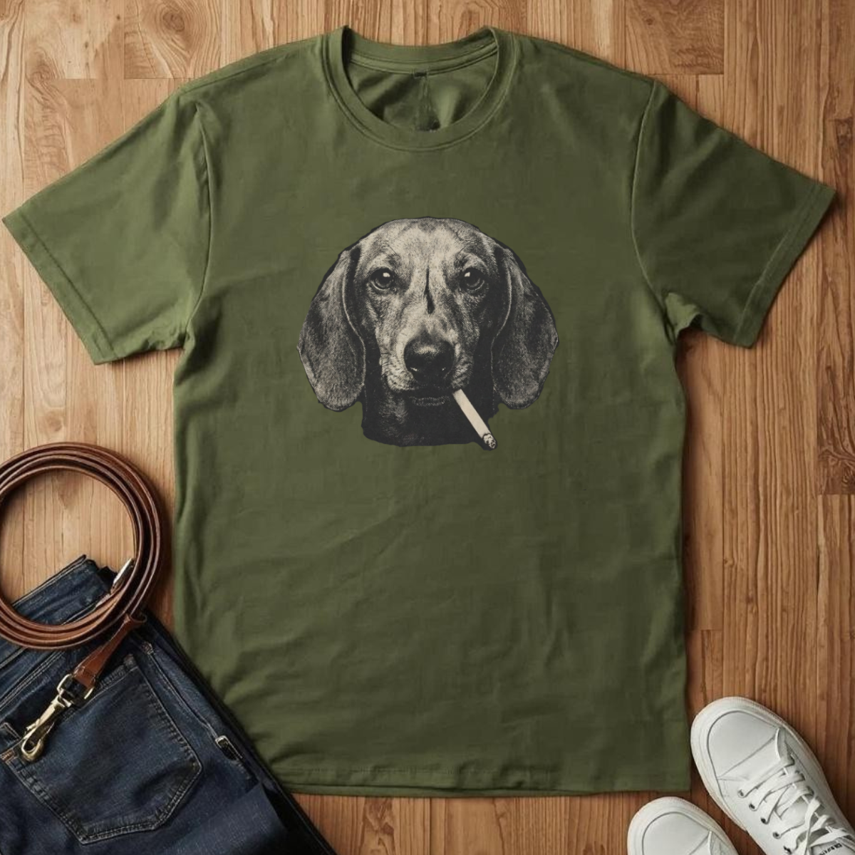 Smoking Dachshund- T-Shirt