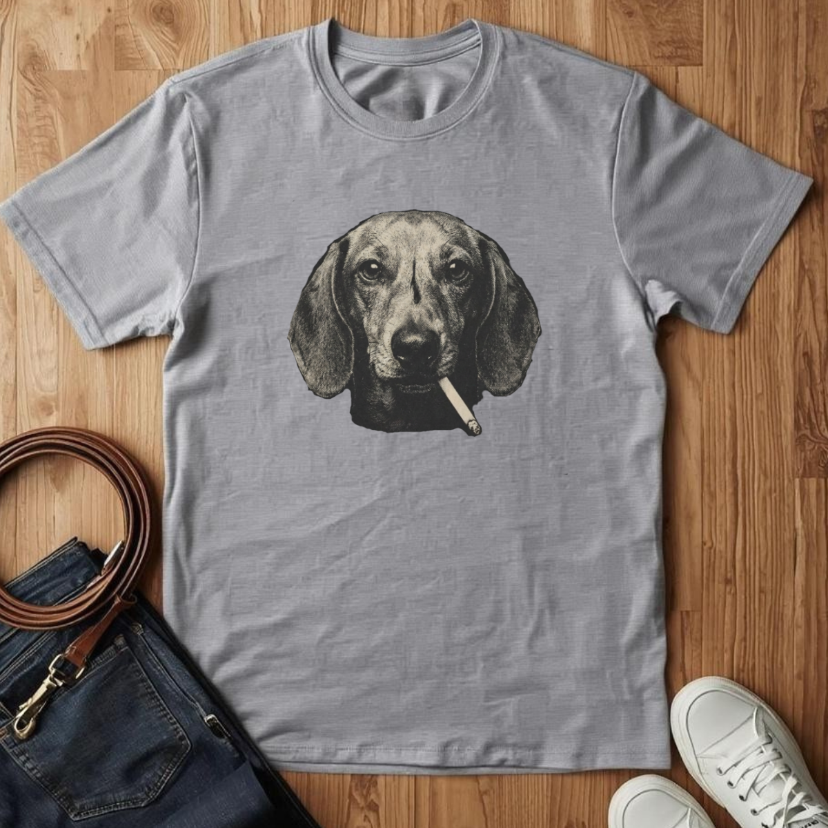 Smoking Dachshund- T-Shirt